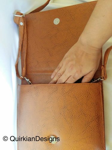 Tan Brown Fake Leather Bag, Day HandBag, Shopping Crossbody Sling Purse, Faux Leather Bag, Office Wear